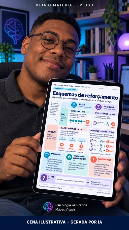 Cena ilustrativa gerada por IA: pessoa demonstrando um mapa de aprendizagem no tablet. Não é depoimento de cliente.